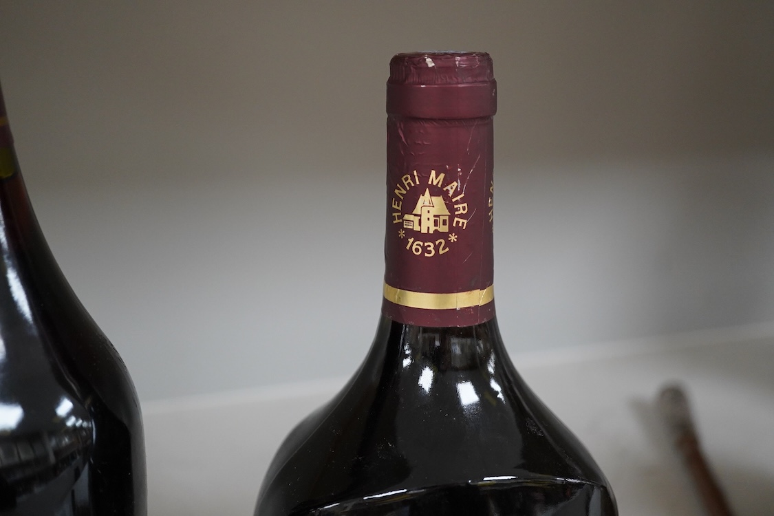 Five bottles: including a bottle of Chateau Corps de Loup, premieres cote de Blaye 1990